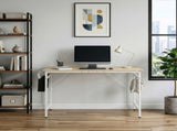 Oak-colored SG001FD P2 particleboard iron pipe 120cm cut-out computer desk with non-woven fabric 27487135
