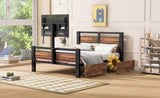 Twin Size Metal Platform Bed with MDF Headboard and Footboard,Two Storage Drawers and Rotatable TV WF309871AAB