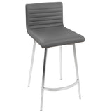 Mason Contemporary Swivel Counter Stool in Stainless Steel, Walnut Wood, and Grey Faux Leather by B202P222087