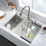 Stainless Steel 30 in 2-Hole Single Bowl Drop-In Kitchen Sink with Bottom Grid and Basket Strainer JYSDS3011BN