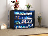 Shoe Box with RGB LED Light, Wooden Stackable Storage Box with Glass Door, Storage Bin W331P242617