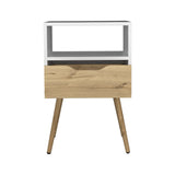 Nightstand 25"H, Superior Top, Four Legs, One Open Shelf, One Drawer, White / Light Oak B097132997
