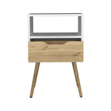 Nightstand 25"H, Superior Top, Four Legs, One Open Shelf, One Drawer, White / Light Oak B097132997