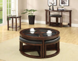 Dark Walnut Coffee Table Glass Insert Top Ottoman Included Table Set Living Room Furniture B011P246328