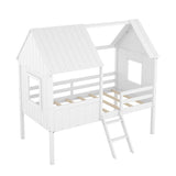 Twin Size Low Loft Wood House Bed with Two Side Windows 85997368