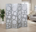 ZUN Arvada 4-Panel Wood Room Divider with Circle Pattern, Silver T2574P165180