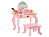 Pink MDF spray-painted apple-printed 1-drawer 2-desktop storage box children's dressing table set 22610876