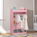Kids Costume Organizer Costume RackKids ArmoireOpen Hanging Armoire Closet with Mirror-PINK 52444756