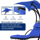 ZUN 53.15 in. Outdoor Navy Hanging Curved Lounge Chair Steel Hammocks Chaise Swing with Built-In Pillow 65614604