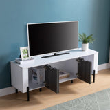ZUN 60" Two- Toned TV Stand with Four Cabinet Doors, Storage Cabinet -White & Distressed Grey B107130965