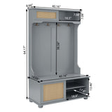 Casual Style Hall Tree Entryway Bench with Rattan Door Shelves and Shoe Cabinets, SOLID WOOD Feet, W1758126925