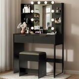 Black particleboard with a melamine finish, 2 drawers, 4 shelves, a dressing table set with 10 12668950