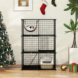 3-Tier Black Cat Cage - 74x74x107.5cm, PPMetal, DIY Assembly, Hammock & Ladders, for 1-3 Cats/Small 54057876