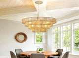 19.69" Tiered Glass Chandelier, 6-Light B12 Socket Pendant Light, Gold Metal Frame, Adjustable W6558P574496