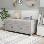 ZUN Storage Bench with 3 Shutter-shaped Doors, Shoe Bench with Removable Cushion and Hidden Storage 71735742