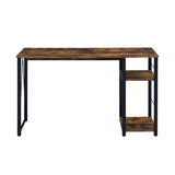 Rectangular Writing Desk with 2 Tier Shelf, Weathered Oak and Black B016P312624