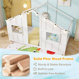 Twin-Size Kids House White Floor Bed- 82"x42"x51" Size, LED Light Strip for Cozy 73789275