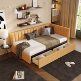 Upholstered Daybed with 2 Storage Drawers Twin Size Sofa Bed Frame No Box Spring Needed, Linen WF299017AAL