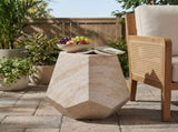 Outdoor/Indoor Lightweight Concrete Side Table,Hexagonal Round Travertine Accent Table N773P253775Z
