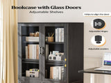 Wide Wooden File Cabinet & Bookcase, Black Embossed Melamine Faced MDF with 07455653