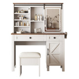 Farmhouse Makeup Vanity Desk with Sliding Mirror and Lights and Hairdryer holder and charging socket 11345631