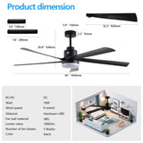 65 Inch Black Ceiling Fan with Light, 5-Blade Dimmable LED Ceiling Fan with Remote Control, Modern W1340P243907