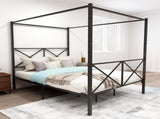 Metal Canopy Bed Frame, Platform Bed Frame Queen with X Shaped Frame Queen Black 91103073