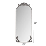 58"x24" Arched Full Body Mirror with Vintage Ornate Carved Applique on Top and Bottom, Hanging Wall W757P286274