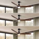 ZUN 60 Inch Ceiling Fan With Lights 3 Solid Wood Fan Blade Noiseless Reversible Motor Remote Control KBS-6003