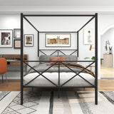 Metal Canopy Bed Frame, Platform Bed Frame Queen with X Shaped Frame Queen Black 91103073
