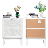 2pcs 45*30*60cm MDF Spray Paint, Smoked Mirror, Two-Drawn Carving, Bedside Table, White 22300733