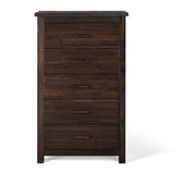 ZUN Brown MDF with Solid Wood Veneer 73*40*120cm Vertical 5-Drawer Chest of Drawers 43265670