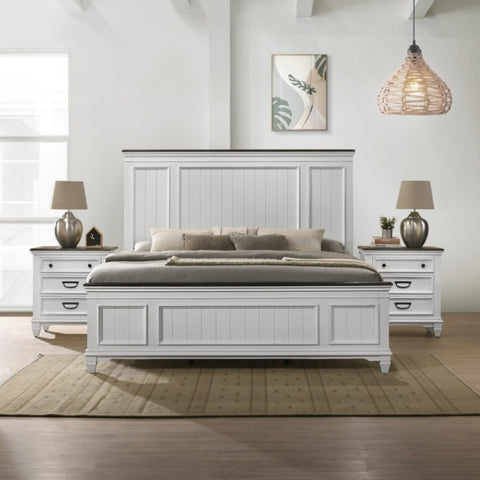 ZUN Clelane 3-Piece Wood Bedroom Set, Shiplap Panel King Bed and 2 Nightstands T2574P204505