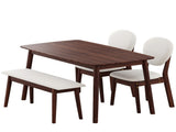 1 Table 2 Chairs 1 Bench Dining Set, Rubber Wood Frame with Beige Upholstered Seats, Deep Walnut 24362800