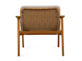 Outdoor Dining Chairs Set of 2, Teak Color Acacia Wood Frame, Brown PE Wicker, Grey Waterproof N779P280043G