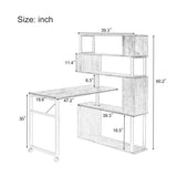 ZUN Home Office Computer Desk L-Shaped Corner Table, Rotating Computer Table with 5-Tier Bookshelf, Four 06880194