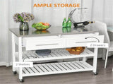 White Kitchen Island with Stainless Steel Top with 2-Tier Open Shelves & Drawers for Storage 69519550