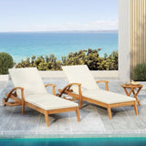 CHAISE LOUNGE WITH WHEEL - ACACIA WOOD RECLINER FOR PATIO/GARDEN, WITH 2INCH WHITE CUSHION, N770P261514T