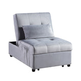 ZUN Modern Lift Top Storage Bench with Pull-out Bed 1pc Gray Velvet Tufted Solid Wood Furniture B011P170005