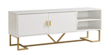 ZUN TV Stand Two Door Cabinet with Two Open Shelves with Metal Legs - White & Gold B107P147846