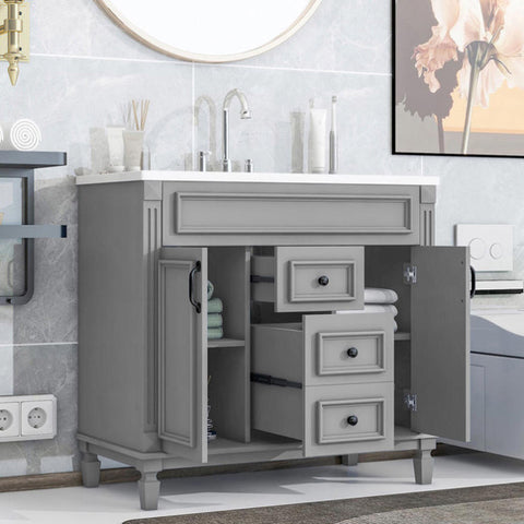 36'' Bathroom Vanity with Top Sink, Modern Bathroom Storage Cabinet with 2 Soft Closing Doors and 2 N710P230231E