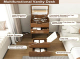 3-in-1 Vanity Desk with Lighted Mirror & Stool, Flip Top Makeup Dressing Table, Compact Storage for W2699P478802