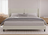 King Size Bed Frame with 55.5"High Back Upholstered Headboard,Boucle Fabric,12 Slat W1716P335678