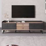 63'' Mid Century TV Stand with 2 Cabinets& Open Compartments, Entertainment Center for TVs up to N710P180182B