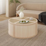 ZUN Round to Square Block Modular Coffee Table Light Natural Rattan with Storage 4 Piece N735P185130N