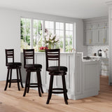 30" Bar Height Slat Back Swivel Stool, Espresso Finish, Charcoal Fabric Seat B04660691