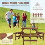 6-Person Circular Outdoor Wooden Picnic Table for Patio, Backyard, Garden, DIY w/ 3 Built-in W142281086
