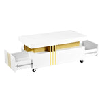 ZUN ON-TREND Contemporary Coffee Table with Faux Marble Top, Rectangle Cocktail Table with Caster WF305961AAK