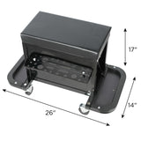 3-Drawer Tool Chest Rolling Mechanic Seat with Tool Trays,350lbs Max Weight Capacity,Black W2660P276699