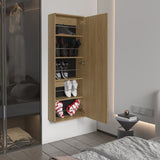 Leto Wall Mounted Shoe Rack With Mirror, Single Door, Capacity For Ten Shoes Natural Oak B200P313680